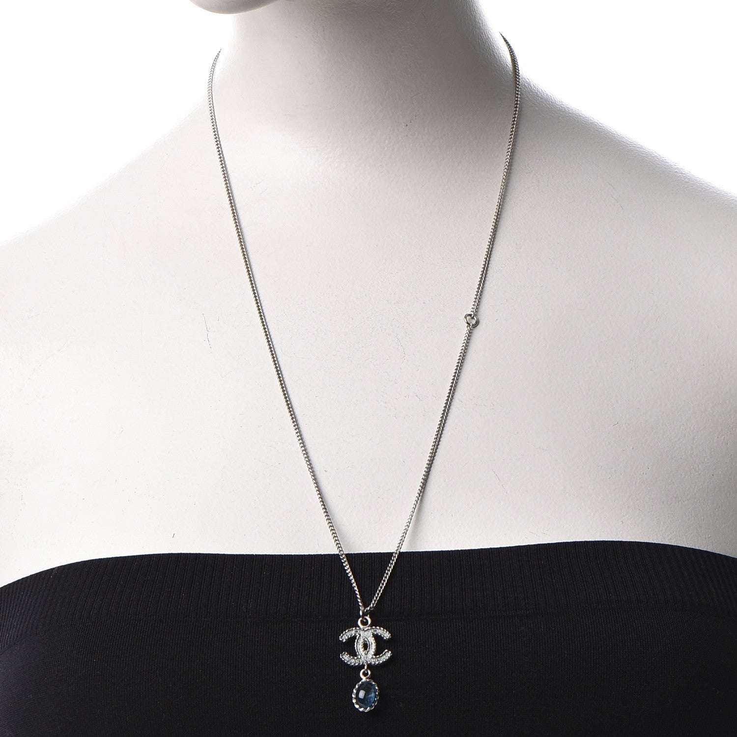 Chanel Resin CC Drop Necklace Silver Blue 2 of 6