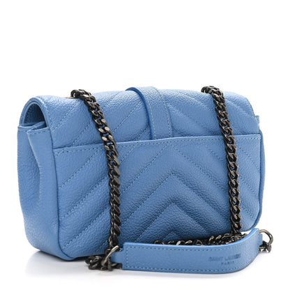 Saint Laurent Grained Calfskin Matelasse Monogram Classic Baby Chain Bag Blue 3 of 10