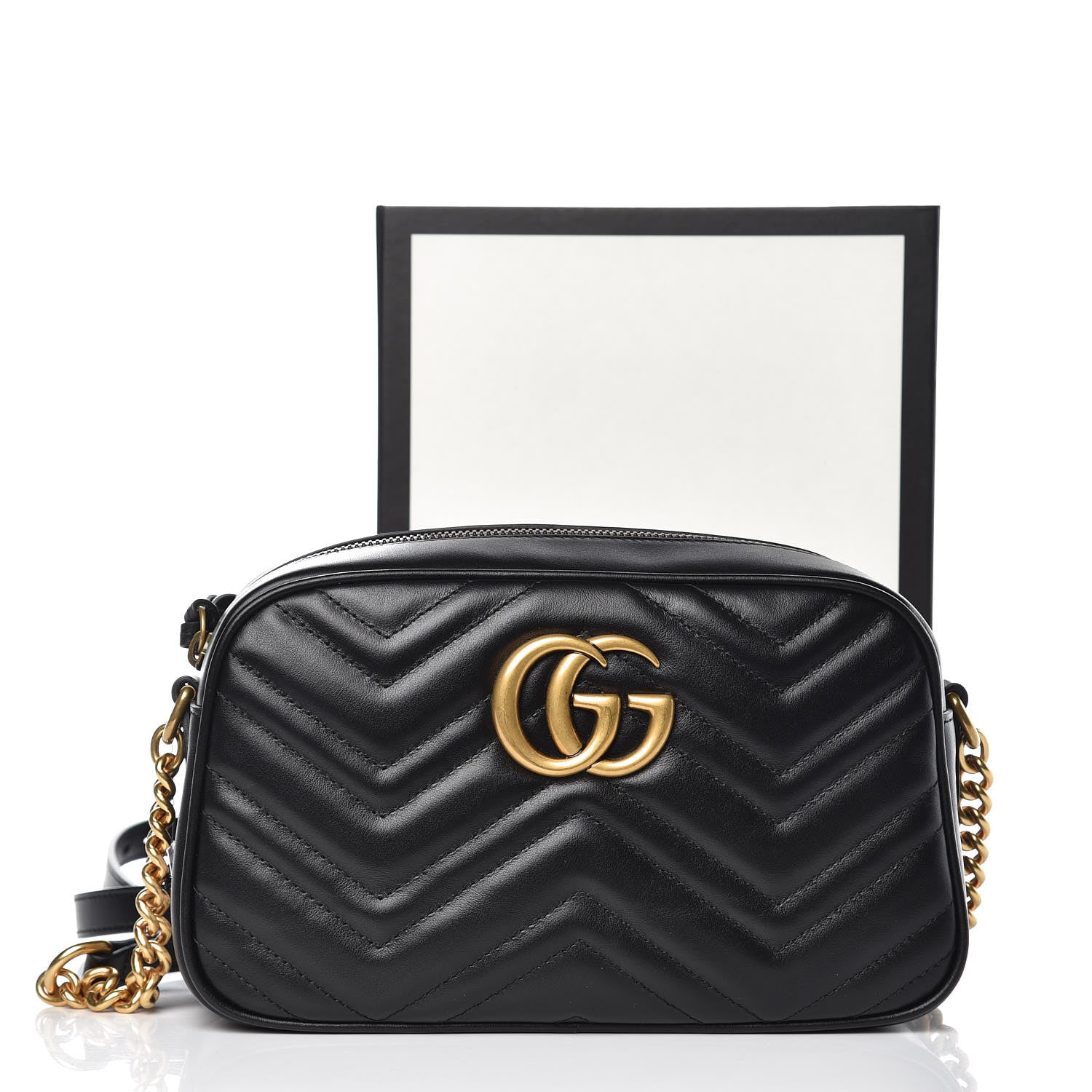 Gucci Calfskin Matelasse Small GG Marmont Chain Shoulder Bag Black 8 of 8