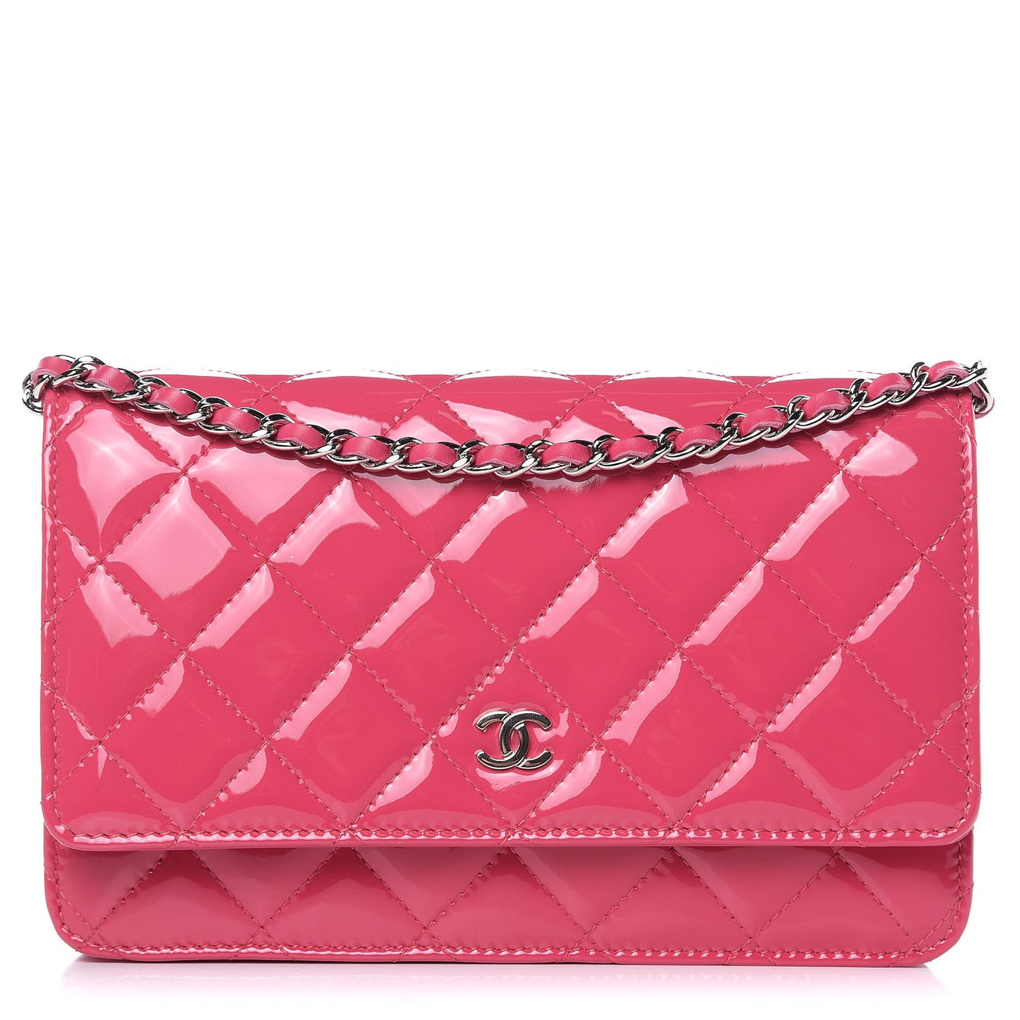 Patent Quilted Wallet On Chain WOC Fuchsia