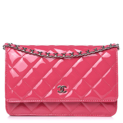 Chanel Patent Quilted Wallet On Chain WOC Fuchsia 1 of 11