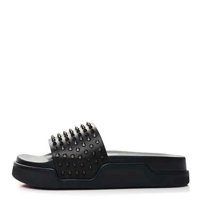 Christian Louboutin Calfskin Studded Mens Pool Fun Platform Flat Slide Sandals 45 Black 1 of 10