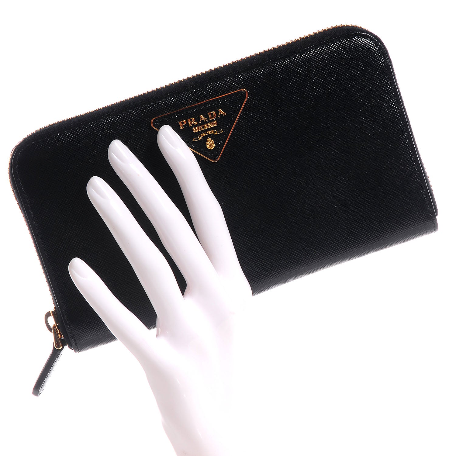 Prada Saffiano Metal Zip Around Wallet Nero Black 2 of 9