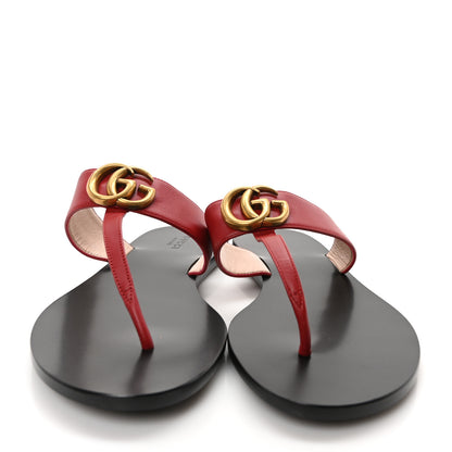 Gucci Calfskin GG Marmont Thong Sandals 38 Red 3 of 8