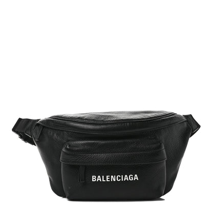 Balenciaga Smooth Calfskin Logo Large Everyday Beltpack Black White 1 of 12