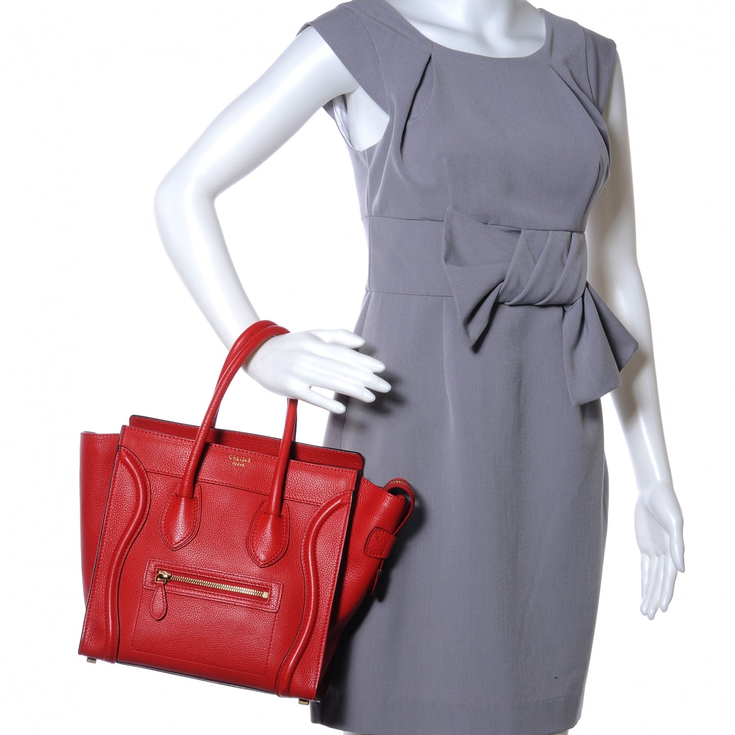 Celine Drummed Leather Micro Luggage Coquelicot 2 of 8