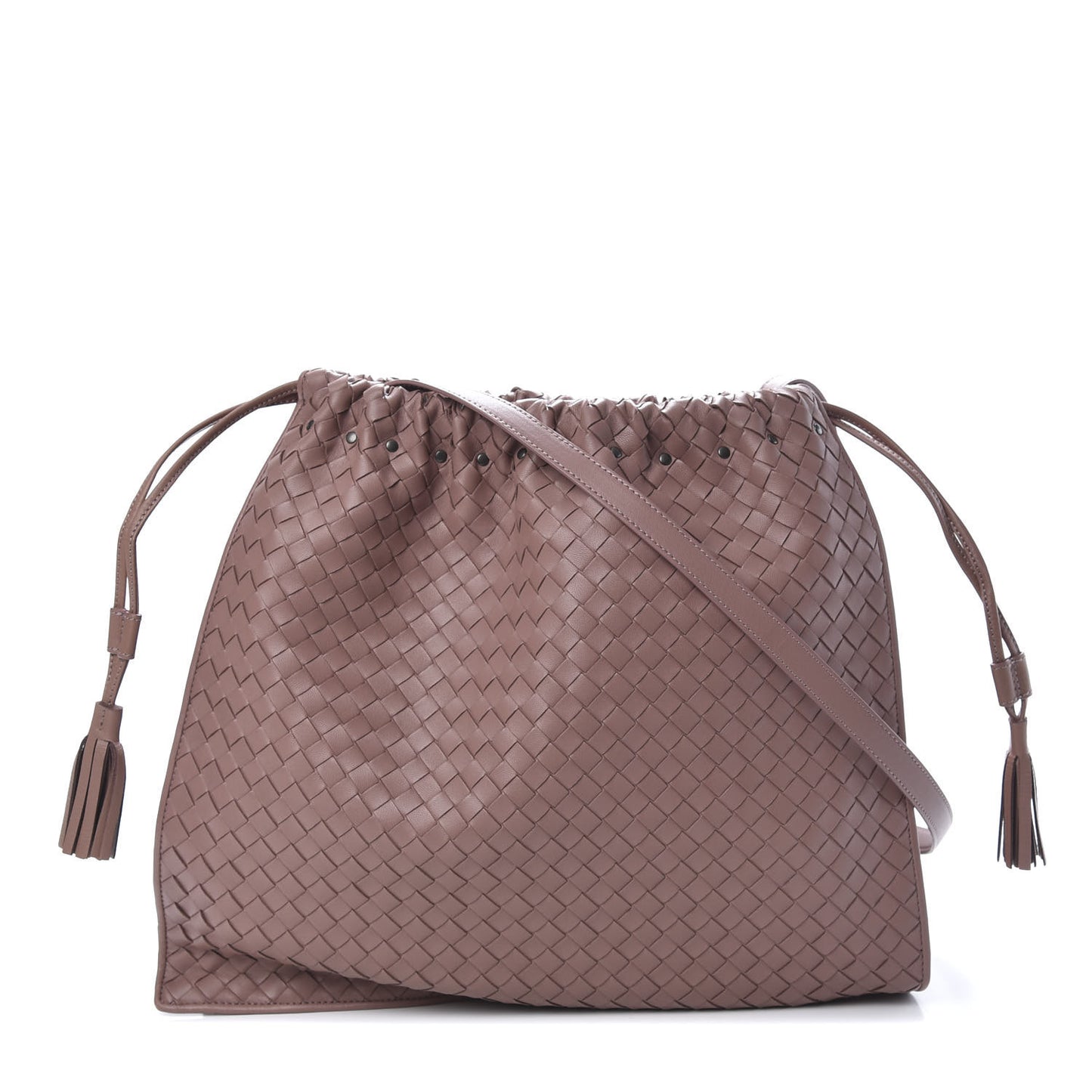 Nappa Intrecciato Medium Drawstring Tassel Tote Violet