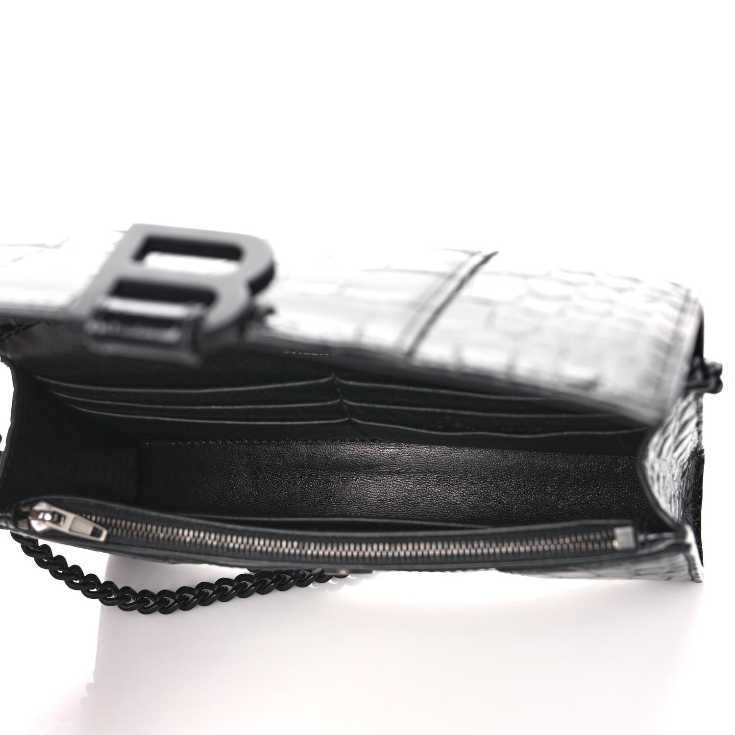 Balenciaga Shiny Calfskin Monochrome Crocodile Embossed Hourglass Chain Bag Black 5 of 10