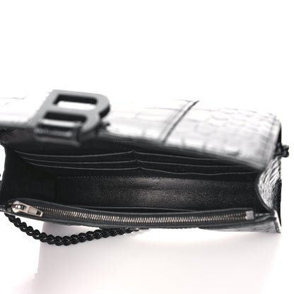 Balenciaga Shiny Calfskin Monochrome Crocodile Embossed Hourglass Chain Bag Black 5 of 10