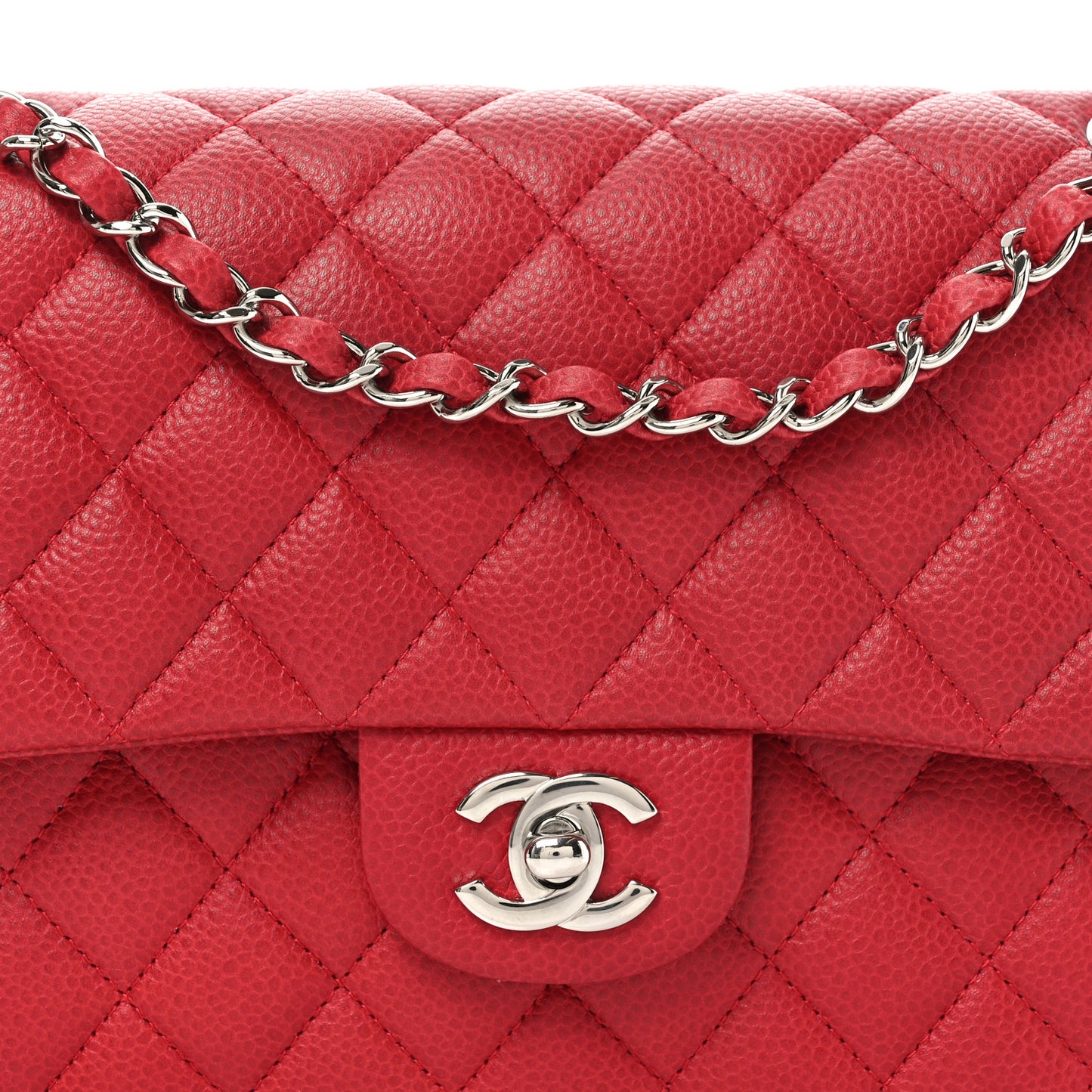 Caviar Quilted Medium Double Flap Dark Red