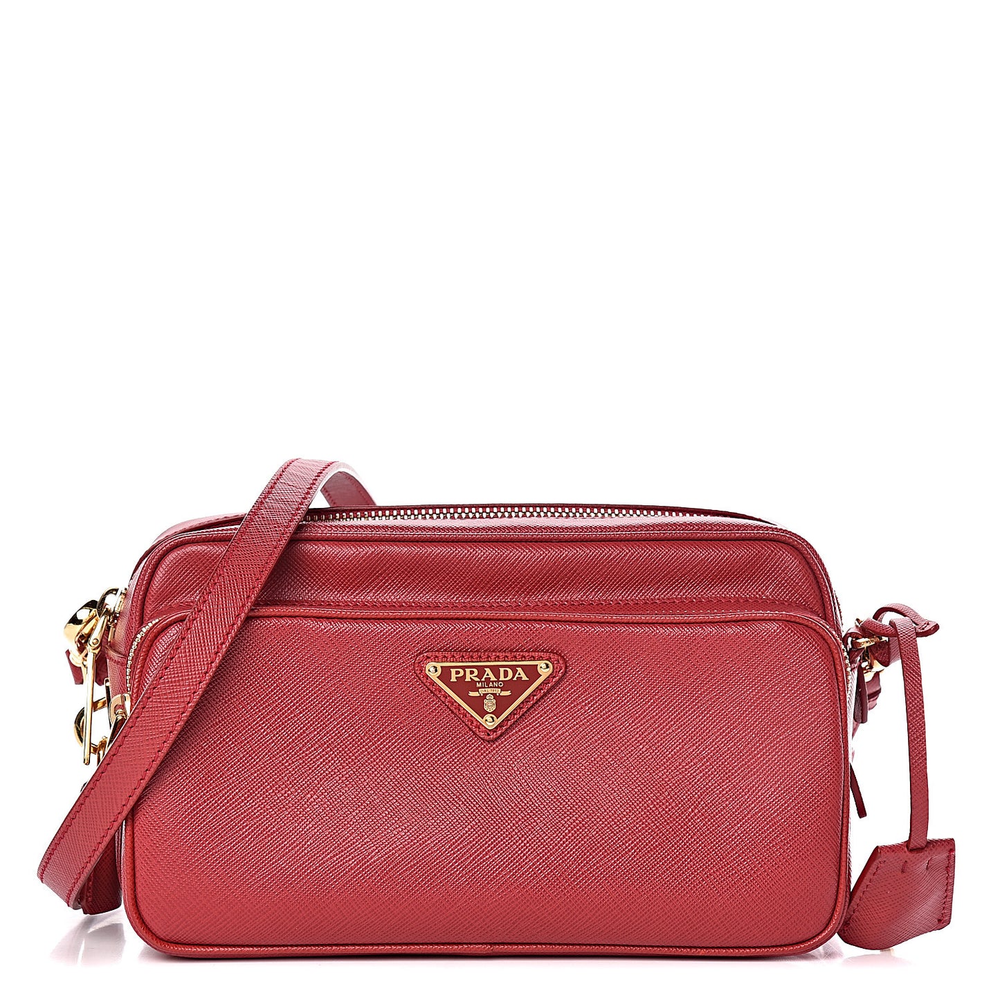 Saffiano Lux Double Zip Crossbody Bag Fuoco
