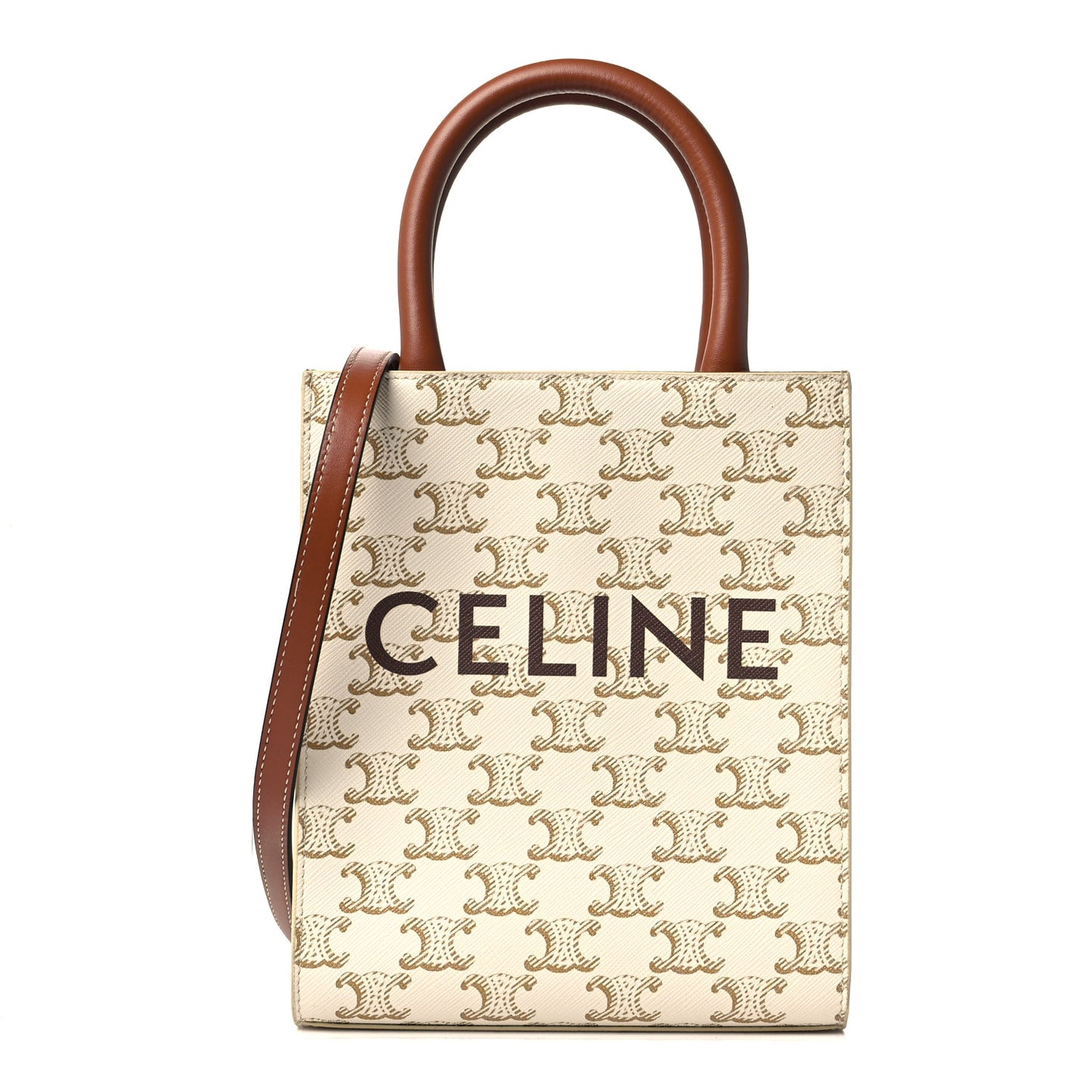Triomphe Canvas Calfskin Mini Vertical Cabas White