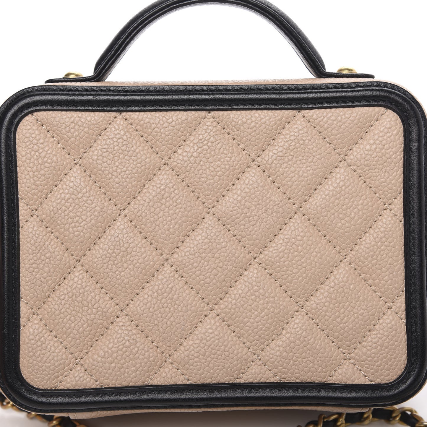 Caviar Quilted Small CC Filigree Vanity Case Beige Black