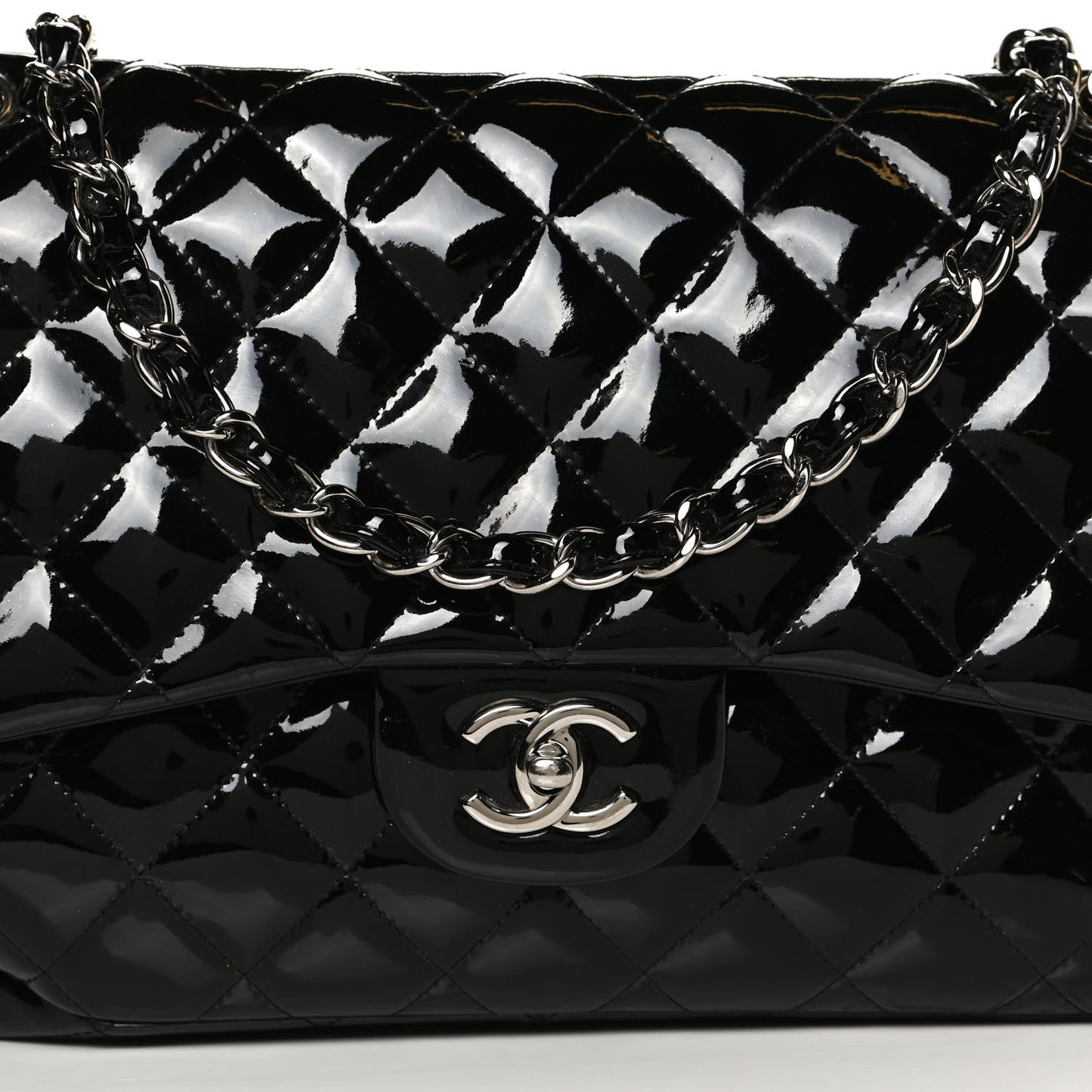 Patent Quilted Jumbo Double Flap Black