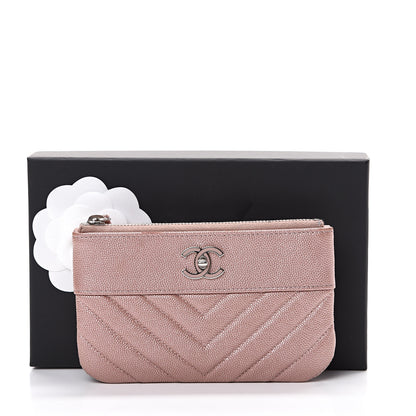 Chanel Metallic Caviar Chevron Quilted Small Vintage Mademoiselle Cosmetic Case Pink 10 of 10