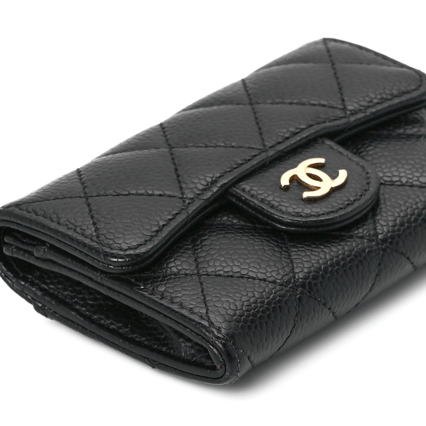 Caviar Quilted Flap Card Holder Wallet Black