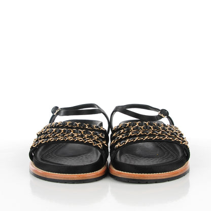Chanel Satin Lambskin Chain Flat Sandals 39 Black 3 of 8