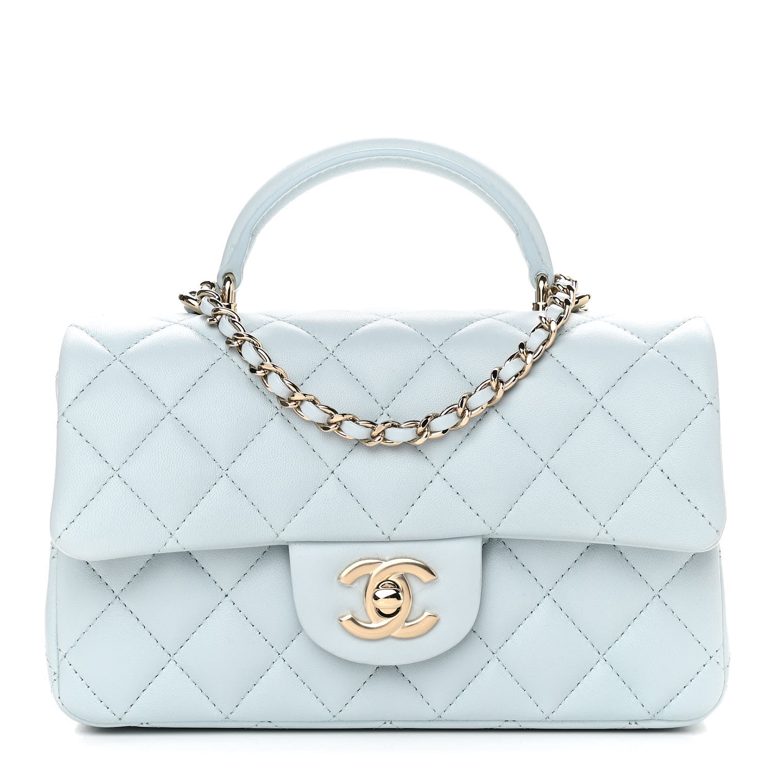 Chanel Lambskin Quilted Mini Top Handle Rectangular Flap Light Blue 1 of 10