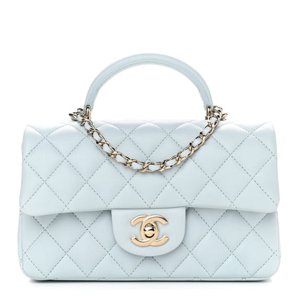 Chanel Lambskin Quilted Mini Top Handle Rectangular Flap Light Blue 1 of 10
