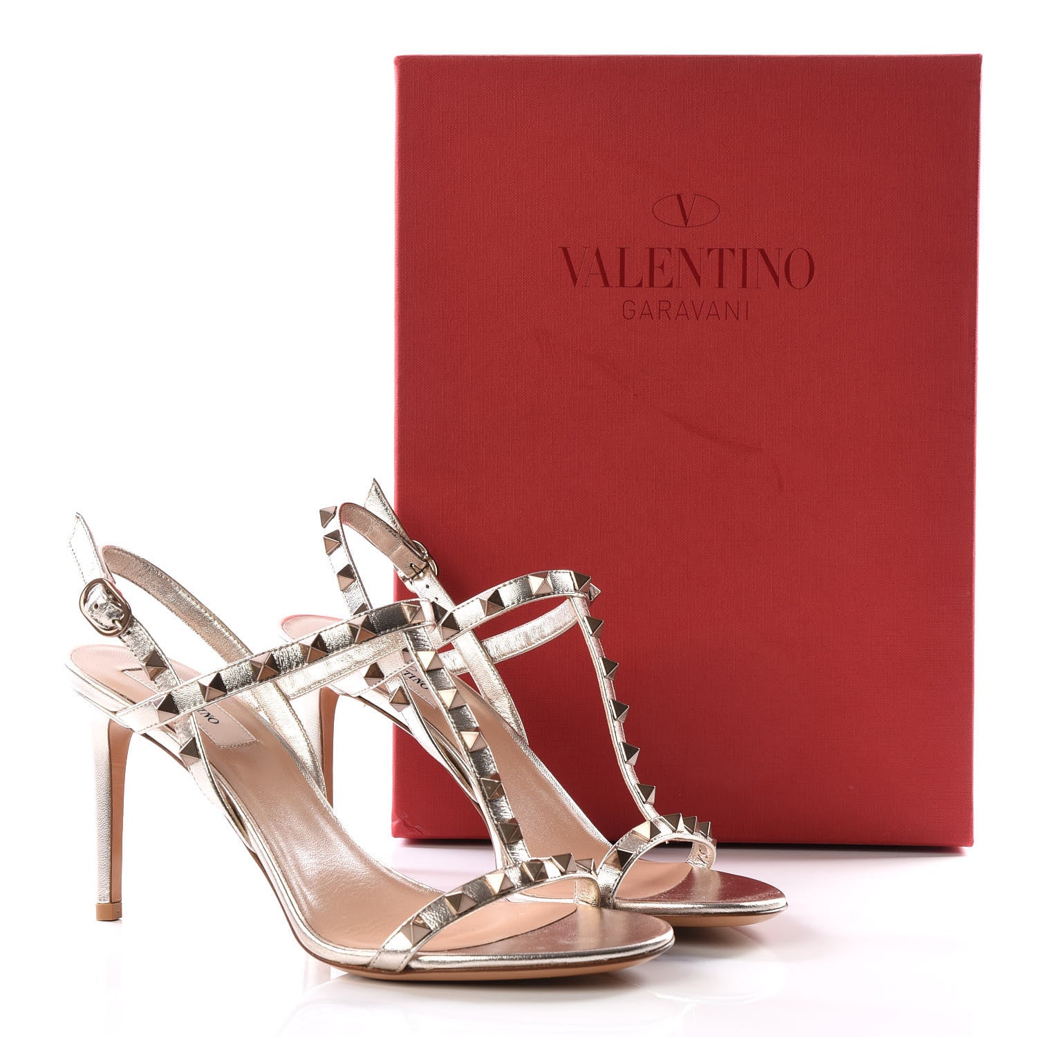 Valentino Garavani Metallic Nappa Rockstud T-Strap Slingback 85mm Sandals 38.5 Skin 9 of 9