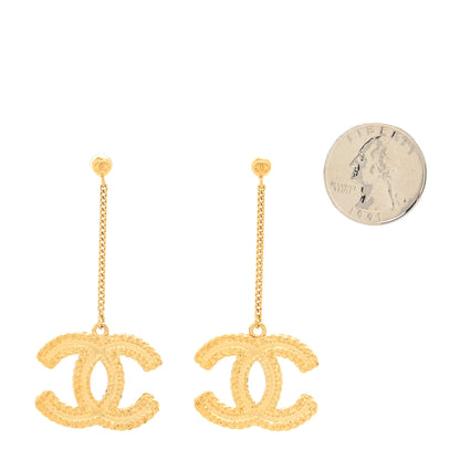 Chanel CC Drop Earrings Matte Gold 2 of 4