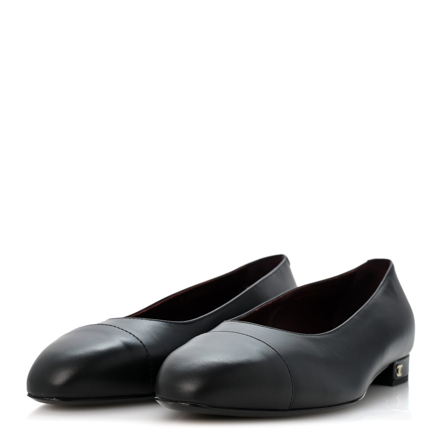 Lambskin Cap Toe CC Uniform Ballerina Flats 41 Black