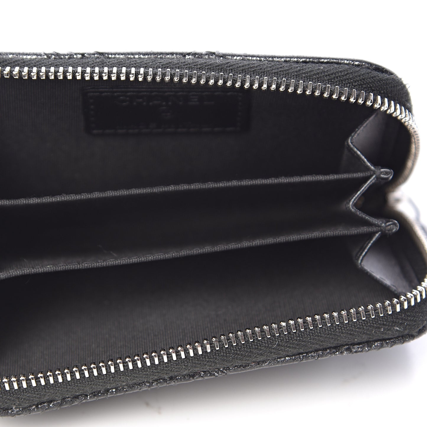 Metallic Lambskin Star Embossed Coin Purse Case Dark Grey
