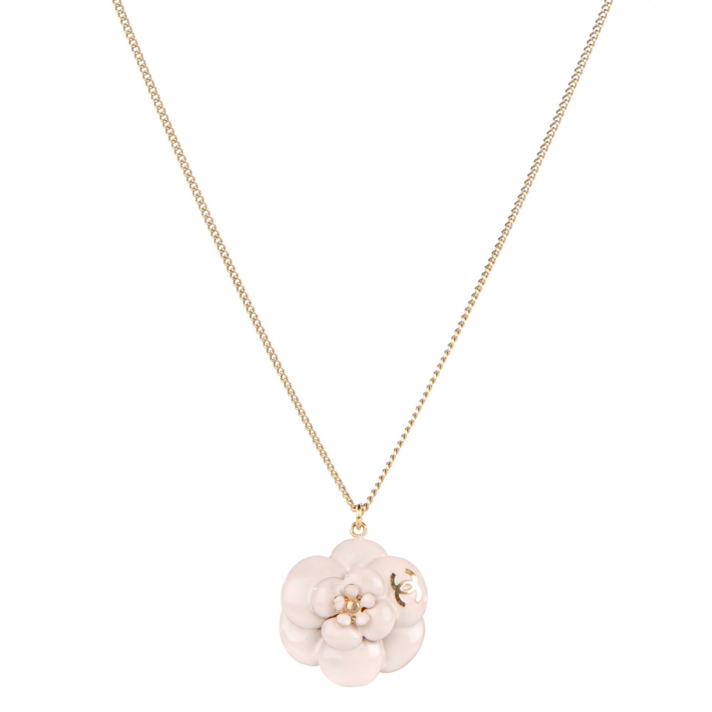 Enamel CC Camellia Pendant Necklace Gold