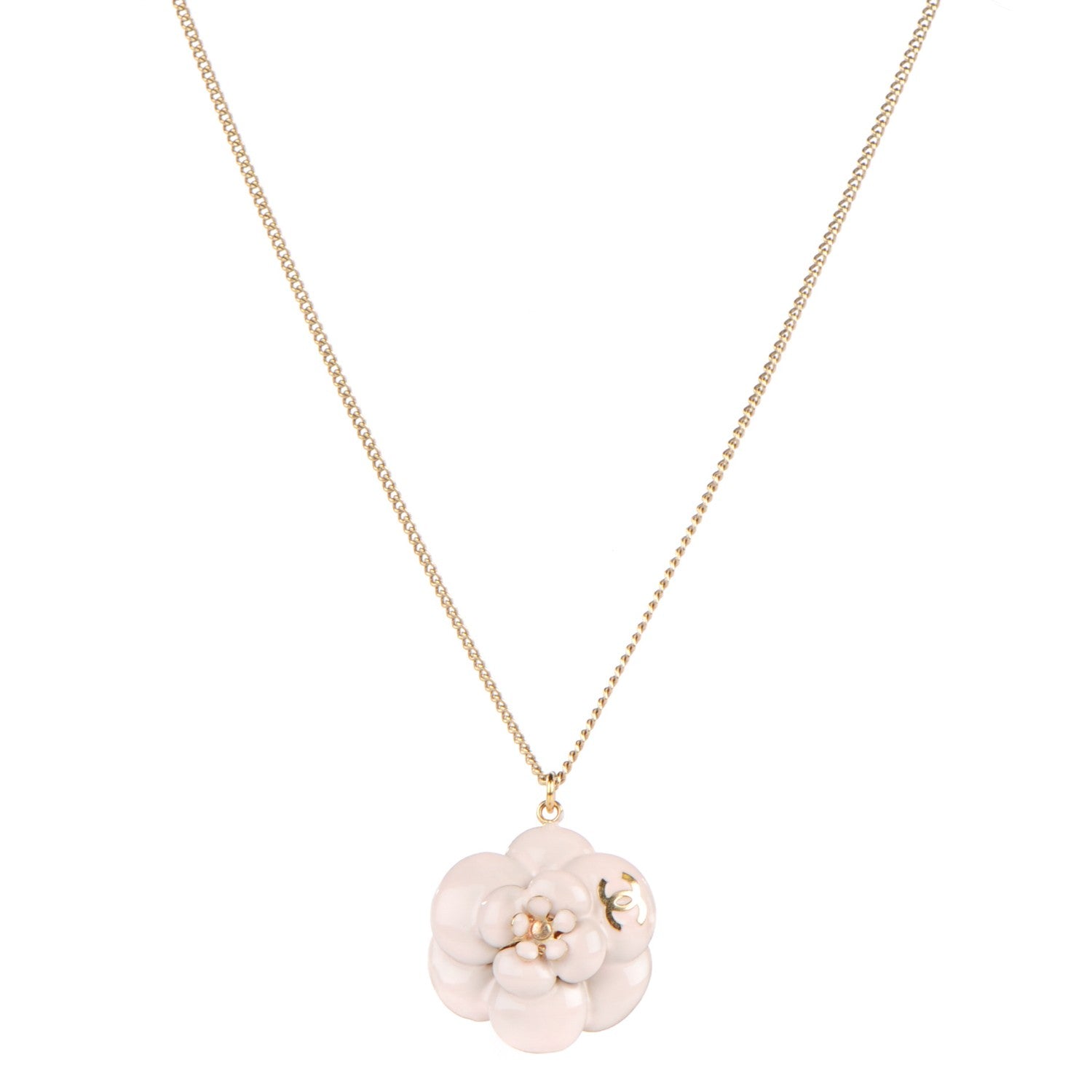 Chanel Enamel CC Camellia Pendant Necklace Gold 1 of 4