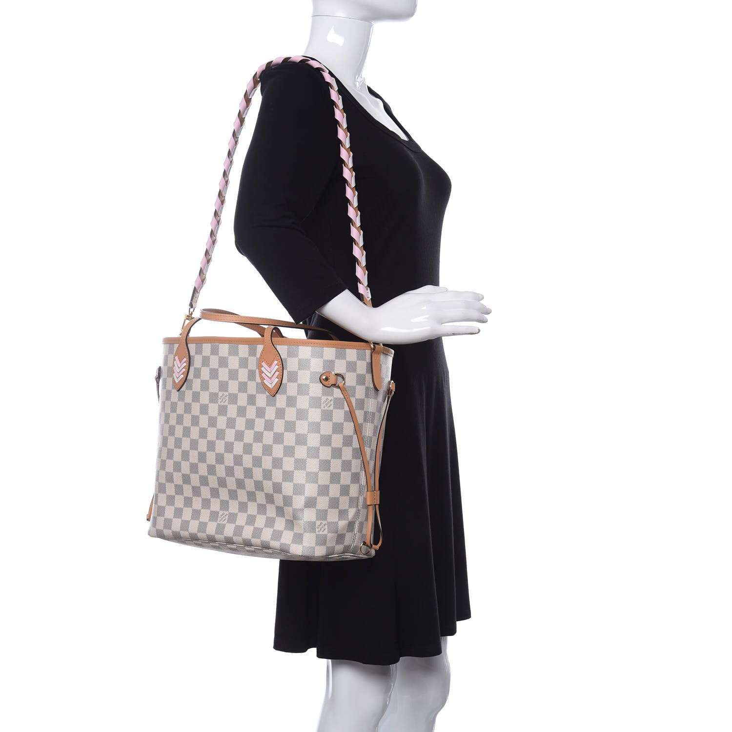 Louis Vuitton Damier Azur Braided Neverfull MM Pink 2 of 9