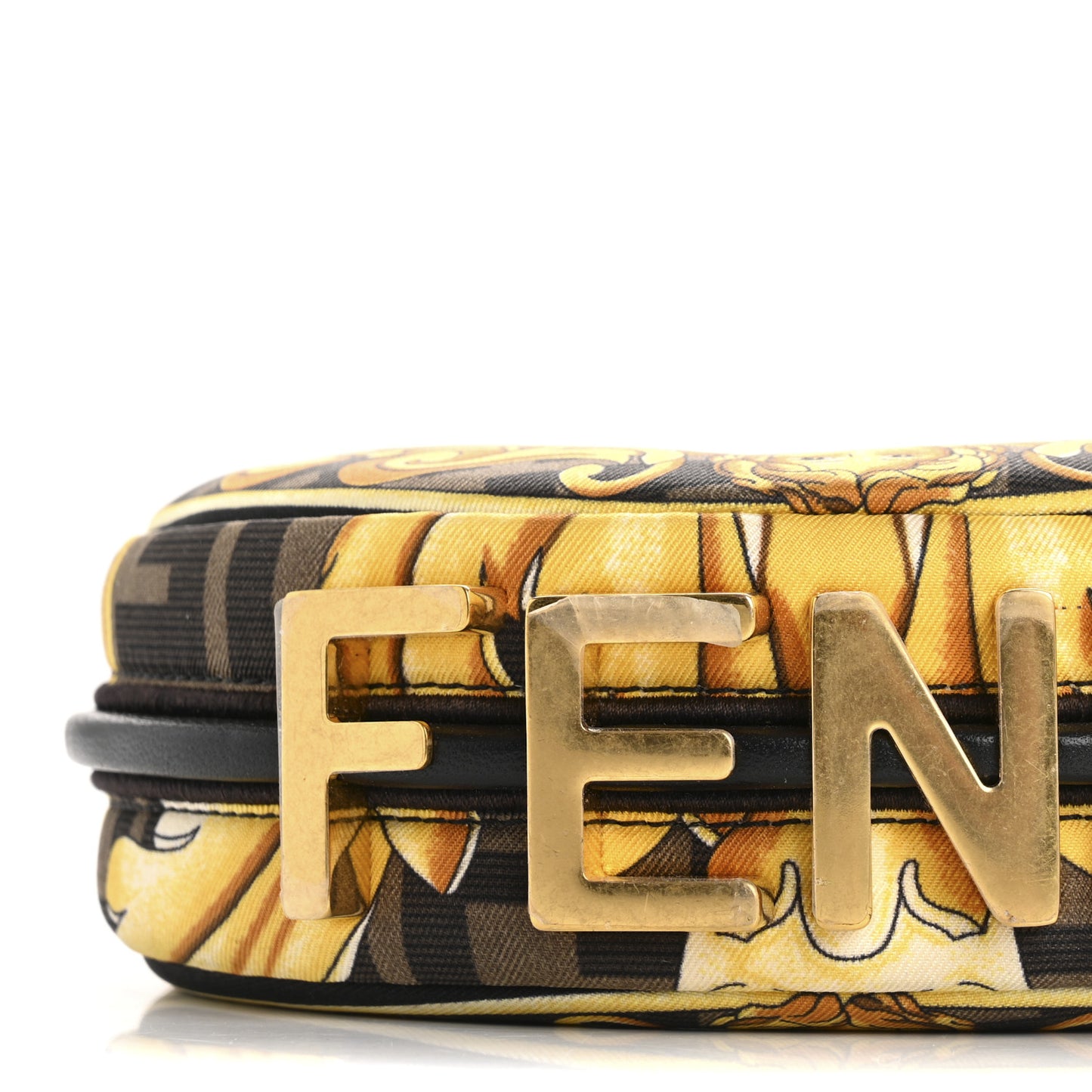 X VERSACE Silk Fendace Baroque Nano Fendigraphy Hobo Charm Black Gold