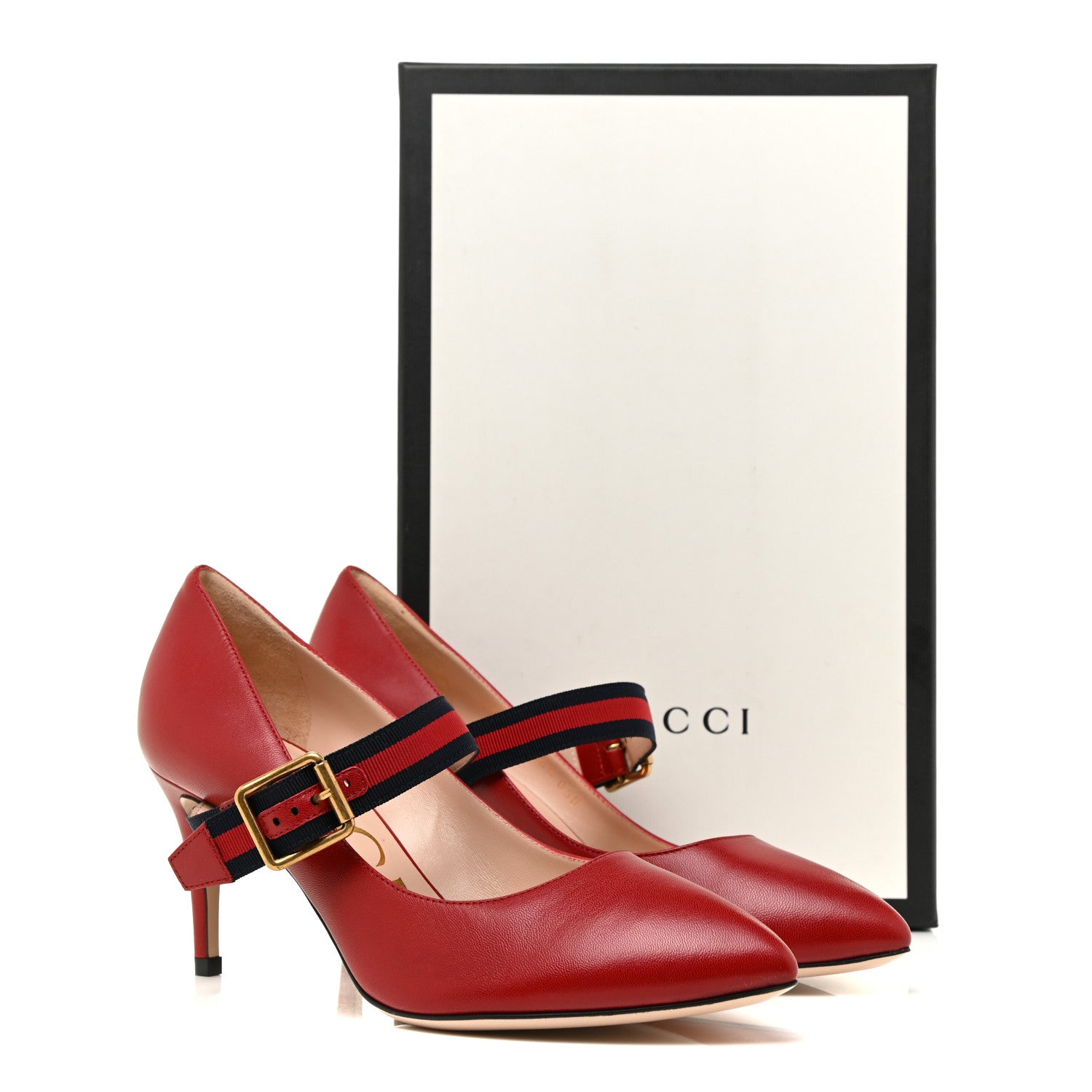 Gucci Malaga Kid Sylvie Web Mid Heel Pumps 36.5 Hibiscus Red 10 of 10