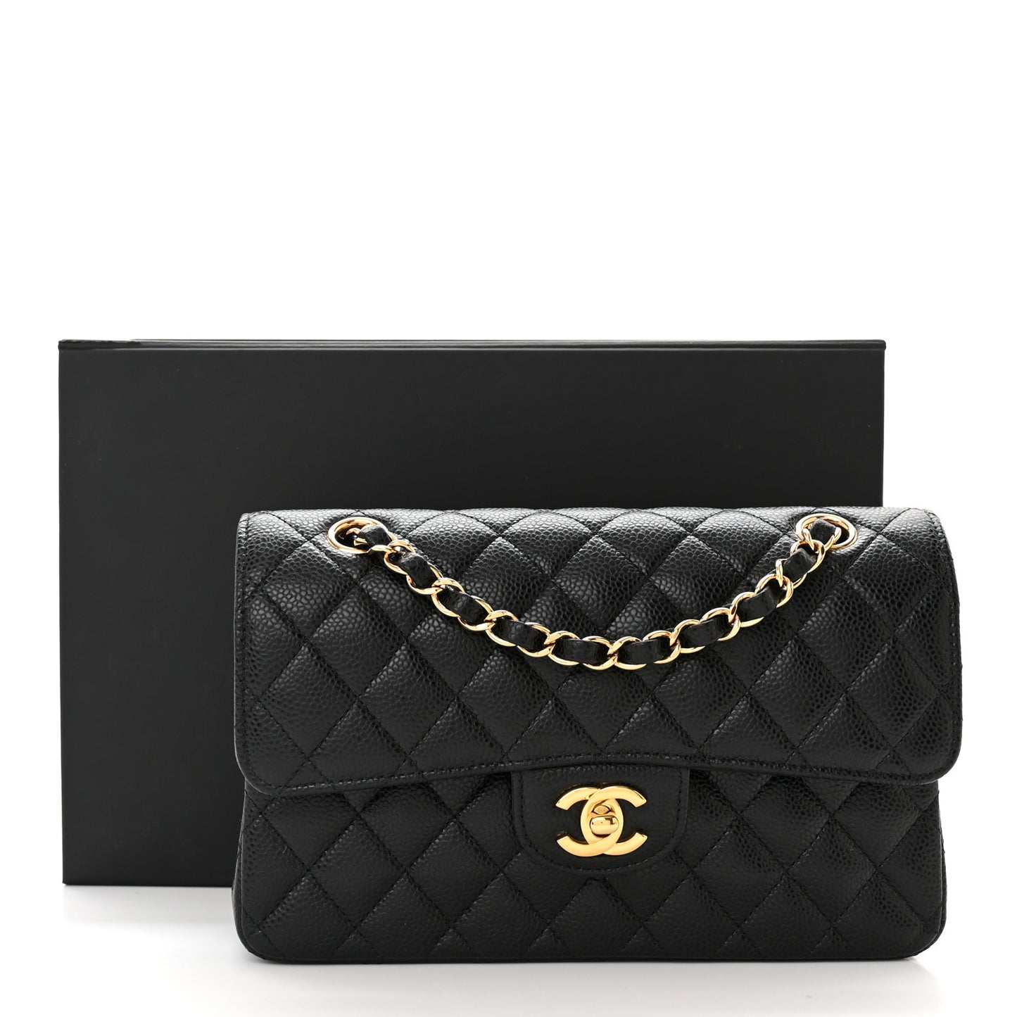 Caviar Quilted Small Double Flap Black