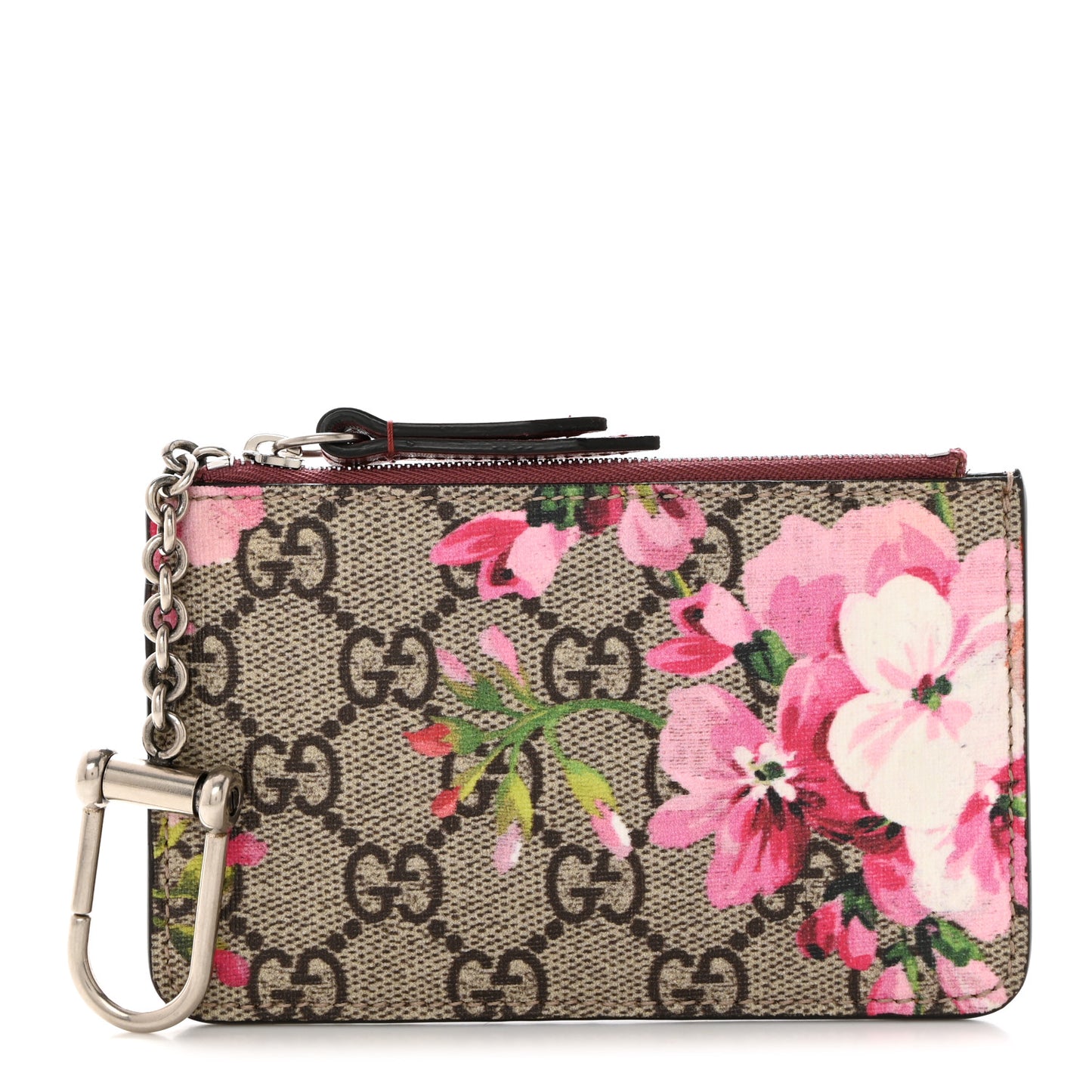 GG Supreme Monogram Blooms Key Ring Coin Case Beige Multicolor Dry Rose
