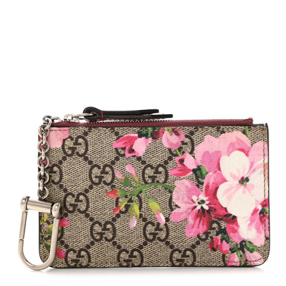 Gucci GG Supreme Monogram Blooms Key Ring Coin Case Beige Multicolor Dry Rose 1 of 6