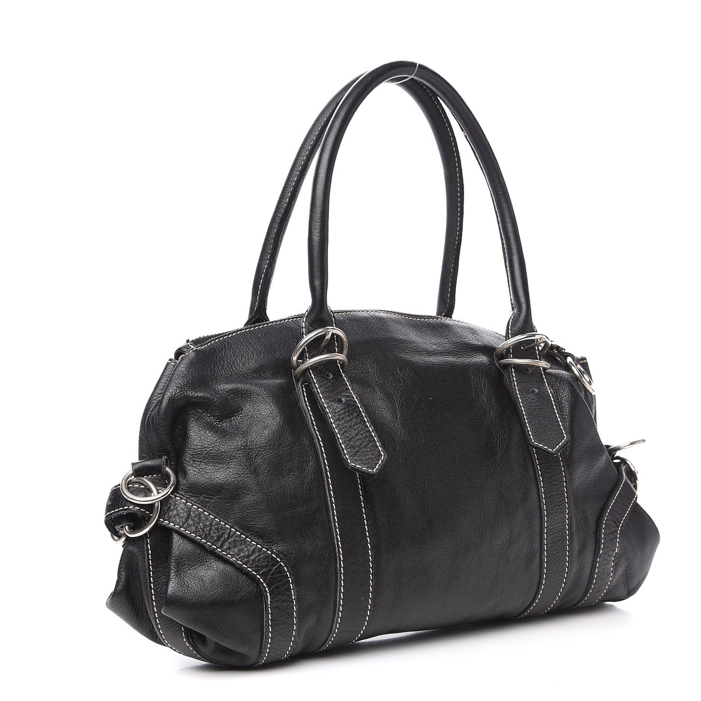 Calfskin Wrapping Satchel Bag Black