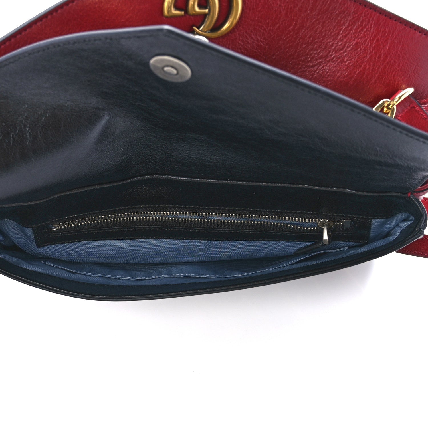 Gucci Calfskin Diagonal GG Medium Thiara Double Envelope Shoulder Bag Black Red 5 of 13
