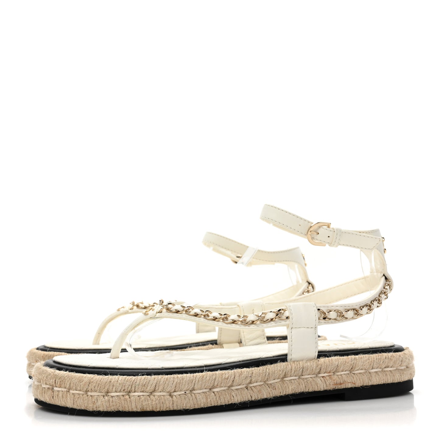 Lambskin Chain CC Thong Espadrille Sandals 39 White
