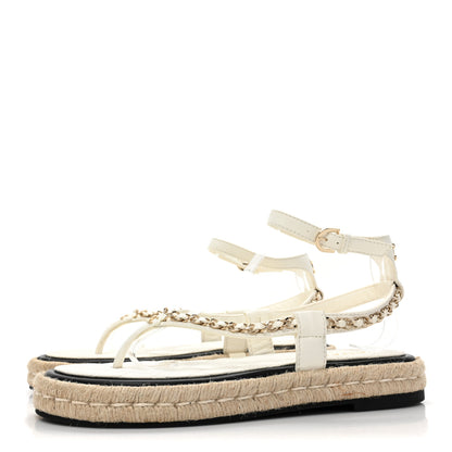 Chanel Lambskin Chain CC Thong Espadrille Sandals 39 White 3 of 8