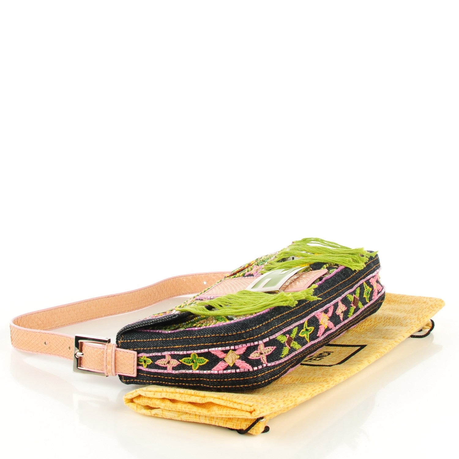 Fendi Denim Snakeskin Beaded Baguette Multicolor 4 of 8