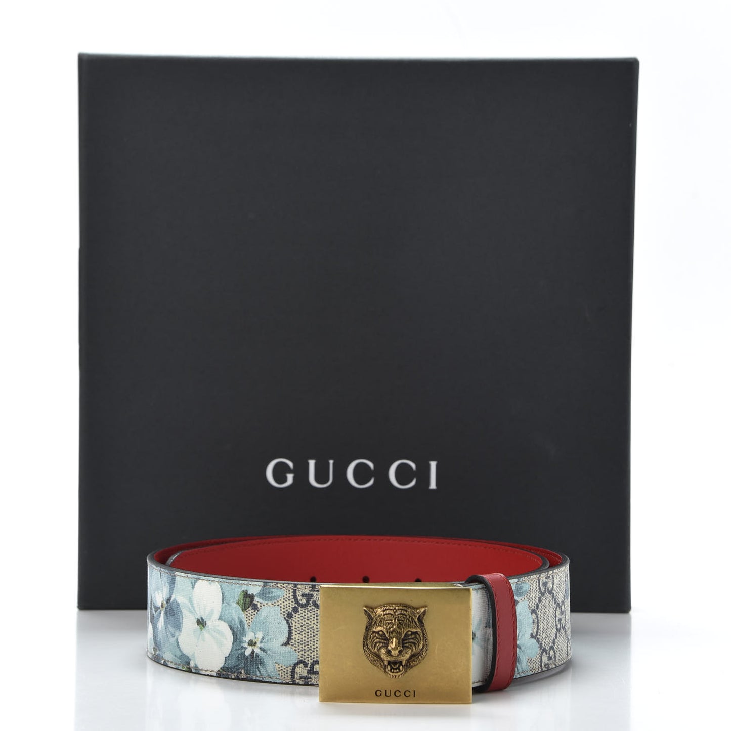 GG Plus Monogram Blooms Plaque Belt 80 32 Blue
