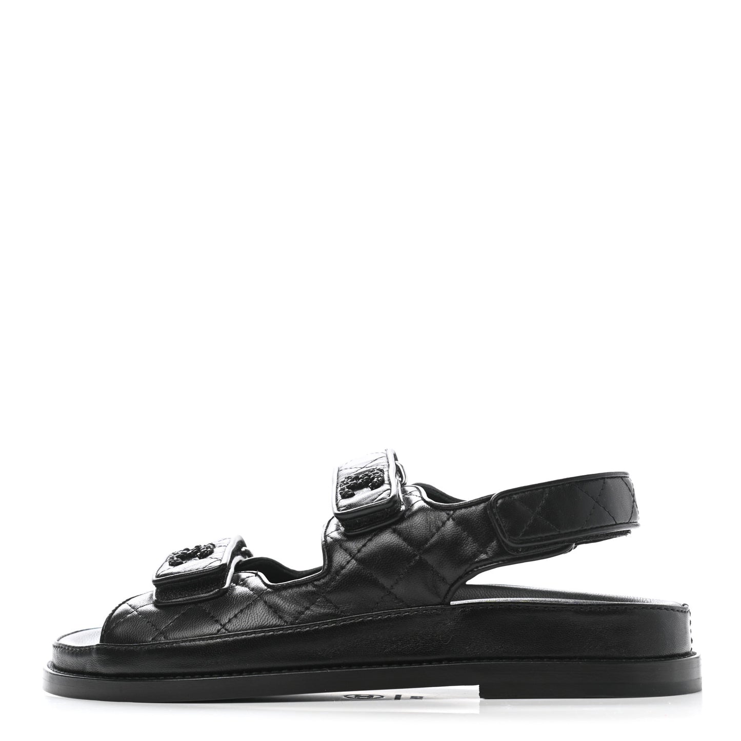 Lambskin Quilted Velcro Dad Sandals 35.5 So Black
