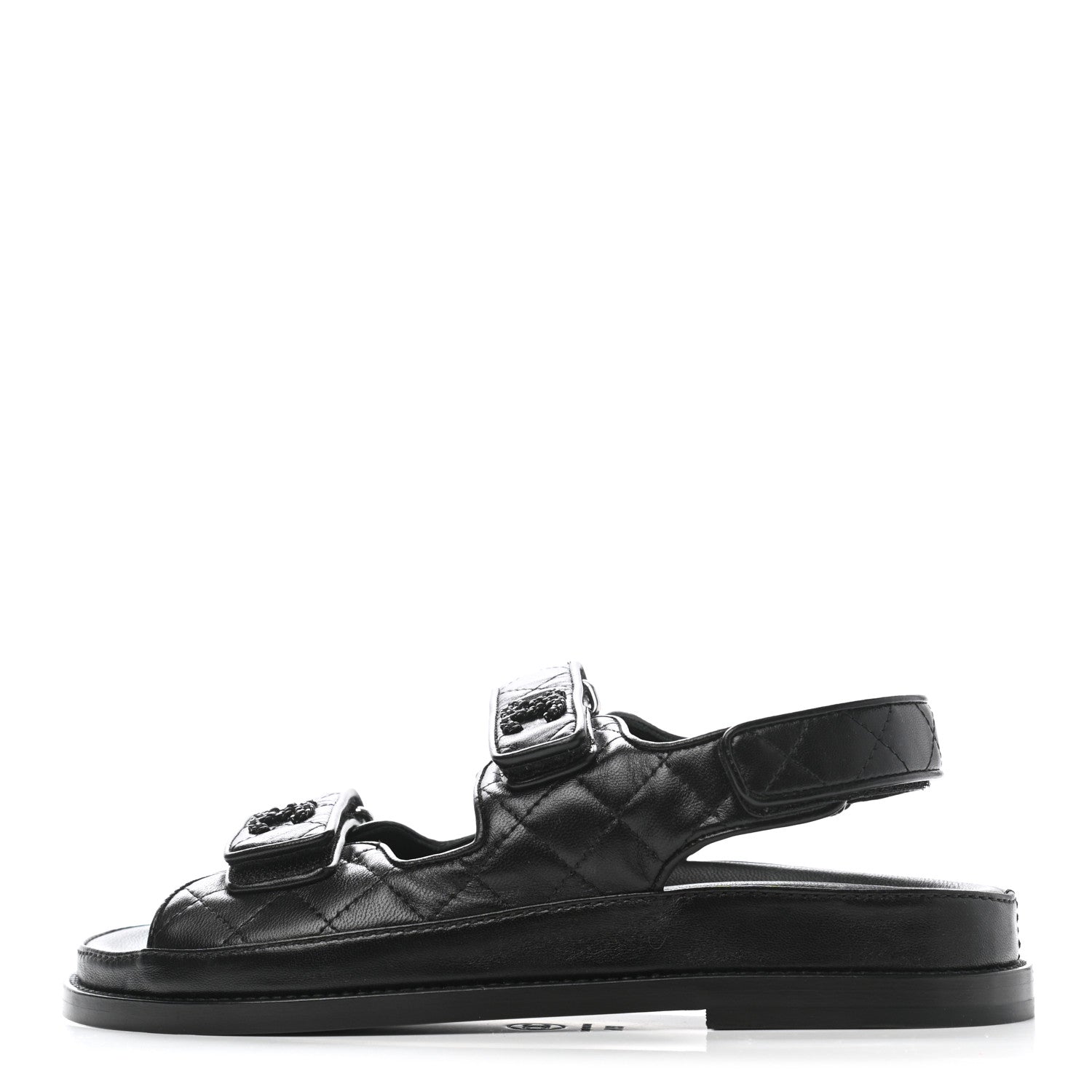 Chanel Lambskin Quilted Velcro Dad Sandals 35.5 So Black 1 of 11