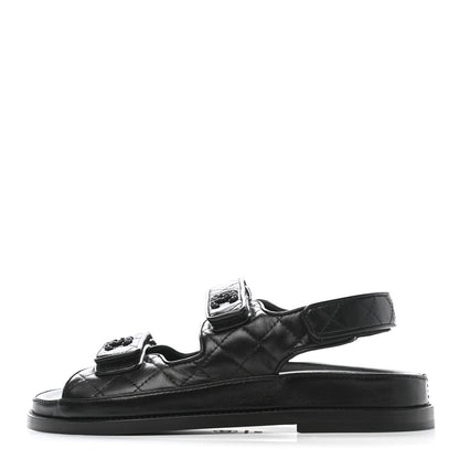 Chanel Lambskin Quilted Velcro Dad Sandals 35.5 So Black 1 of 11