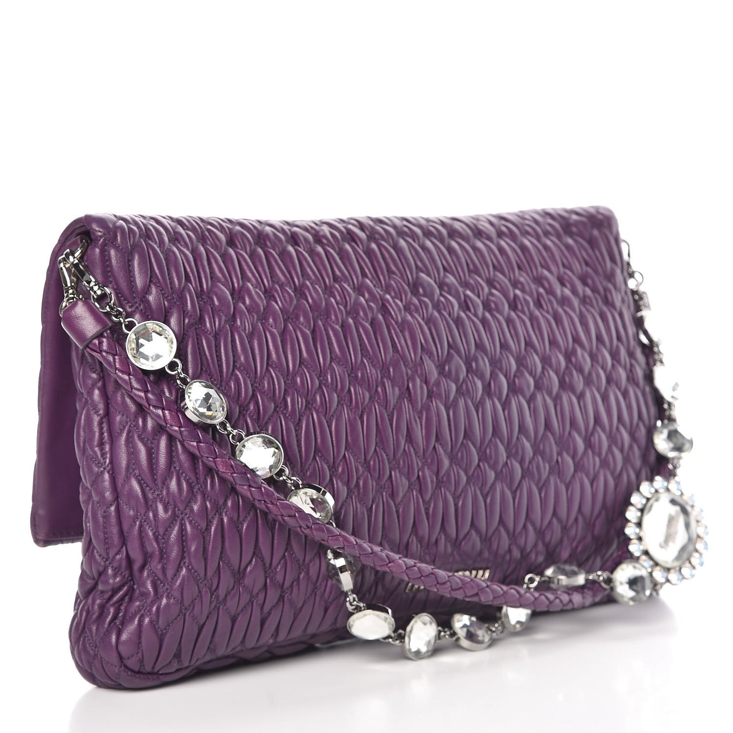 Nappa Matelasse Crystal Flap Clutch Viola