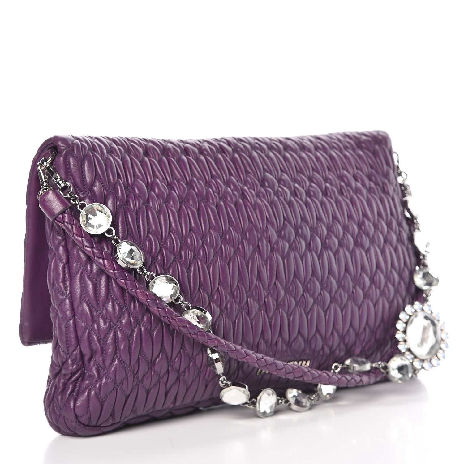Miu Miu Nappa Matelasse Crystal Flap Clutch Viola 3 of 10