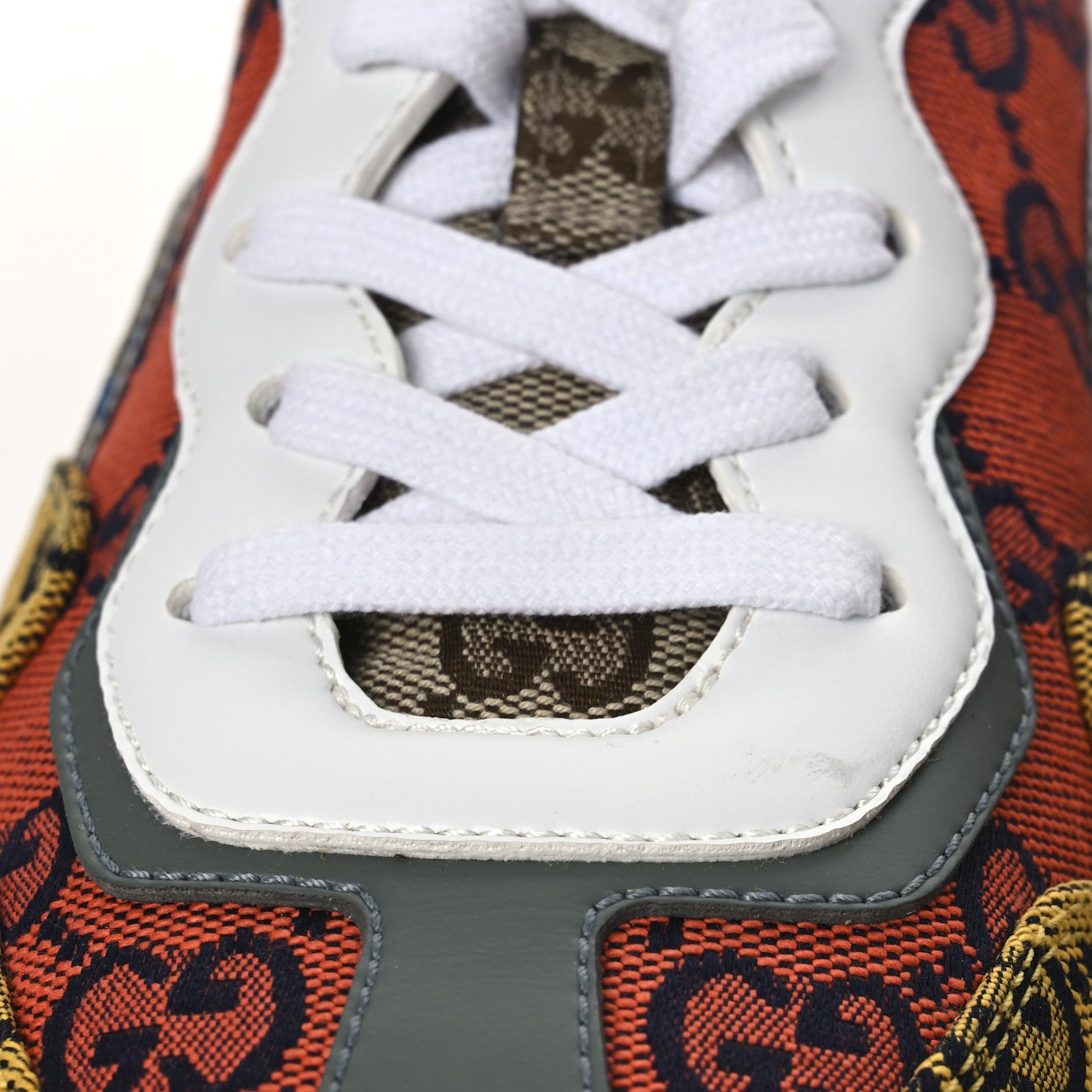 Gucci Monogram Multicolor Womens Rhyton Sneakers 37.5 Yellow Blue Great White Tabasco 10 of 12