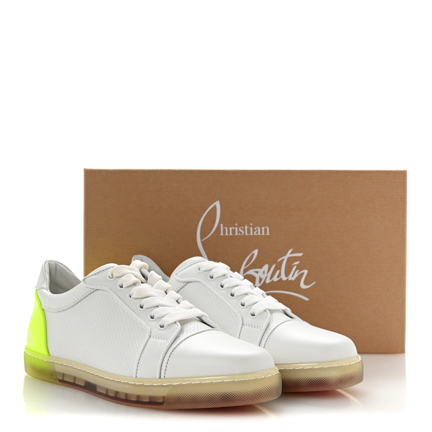 Christian Louboutin Calfskin Perforated Nappa Womens Fun Vieira Orlato Flat Sneakers 39 Bianco Fluo Yellow 10 of 10