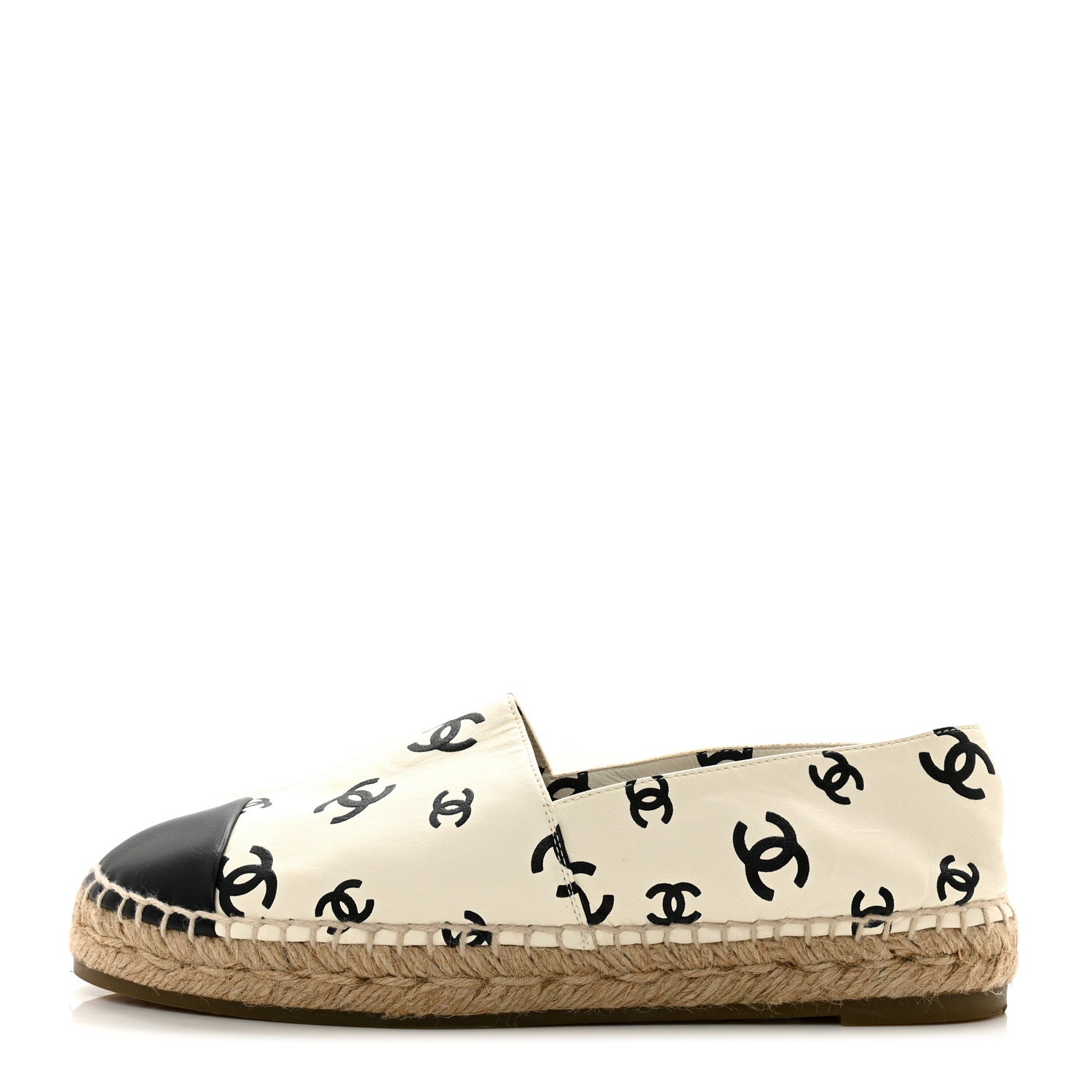 Chanel Lambskin Printed CC Espadrilles 39 White Black 1 of 8