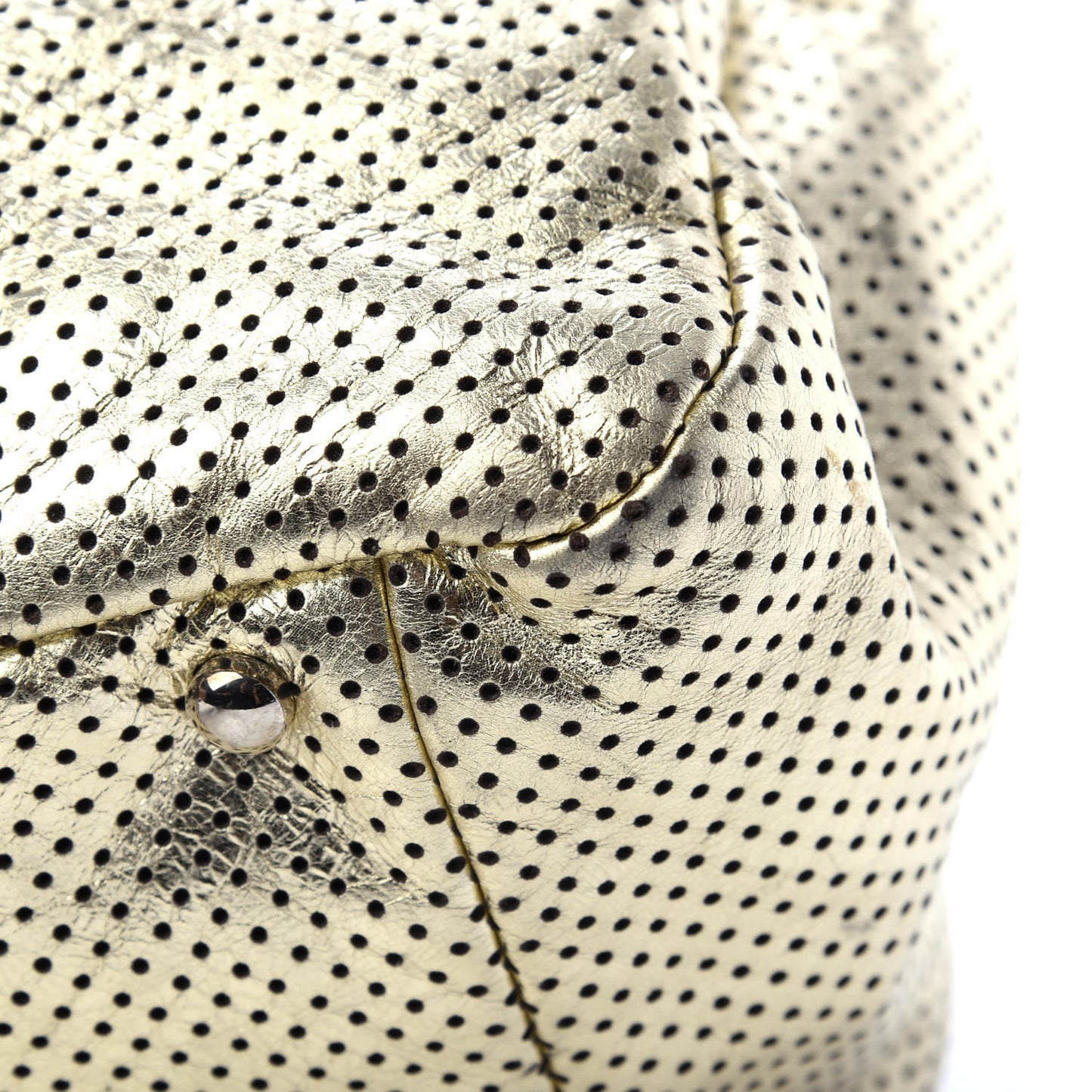 Metallic Calfskin Perforated Large Drill Accordion Flap Gold